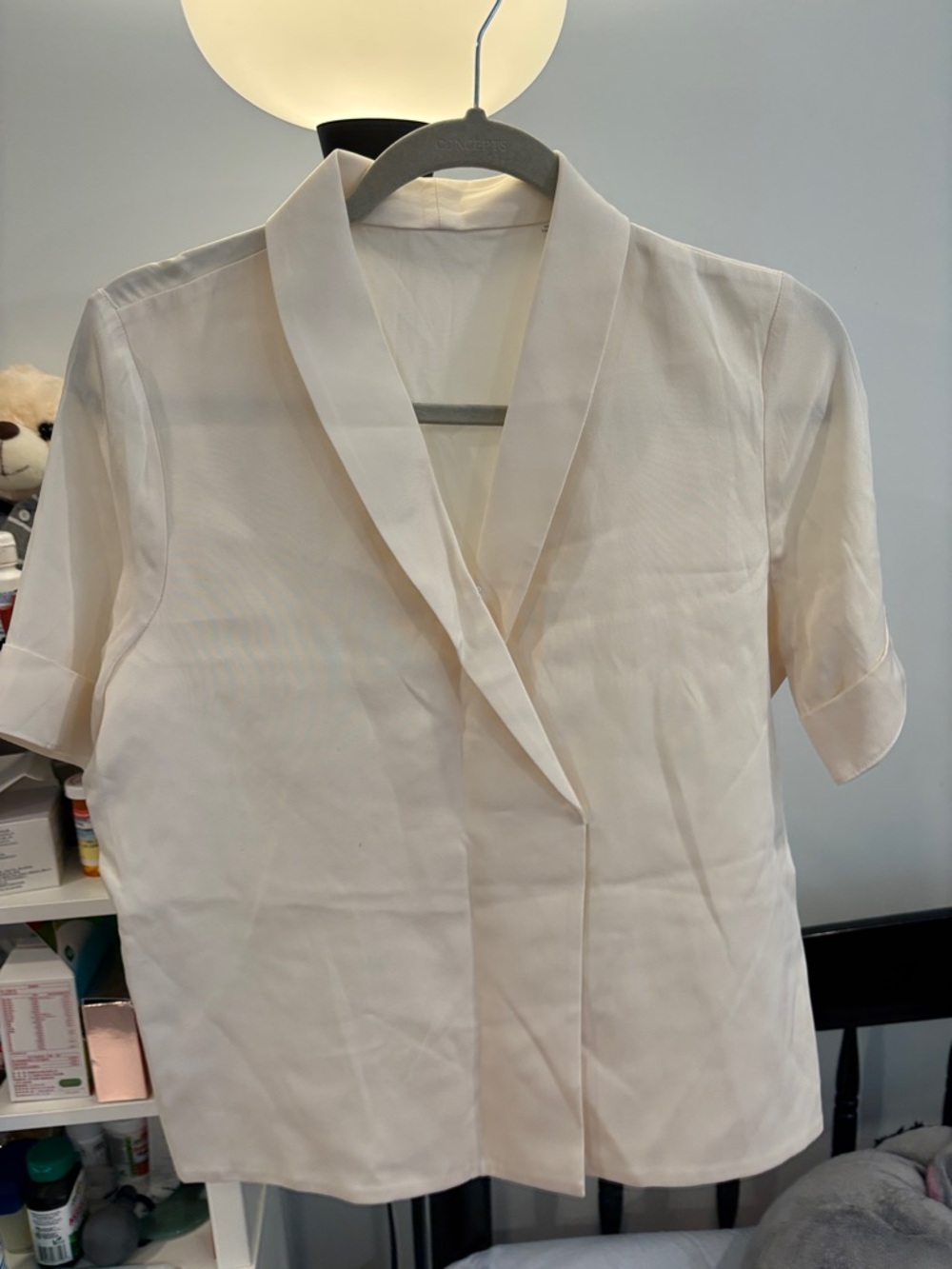 Cream Short-Sleeve V-Neck Blouse